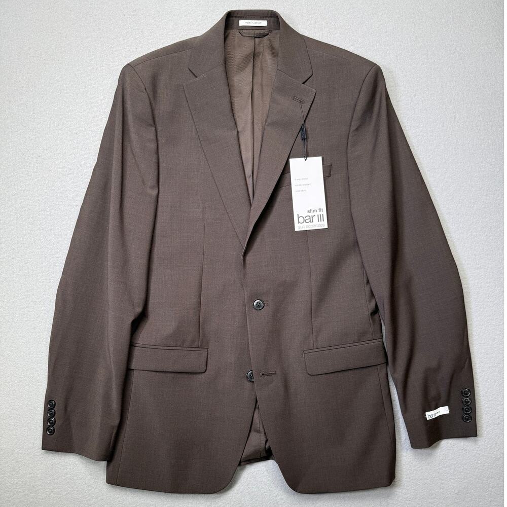 Bar III Men's Slim-Fit Wool Blend Suit Jacket brown 38L $425